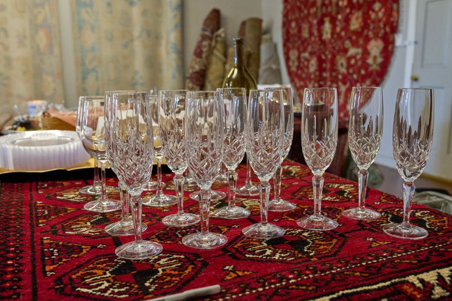 Champagne glasses set out for the 40th anniversary