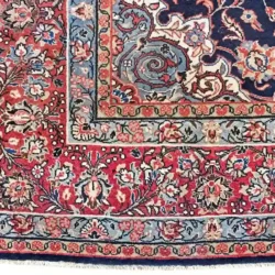 8 x 11 Vintage Sarouk Persian Wool Area Rug Border Details - pineville rug gallery - charlotte nc