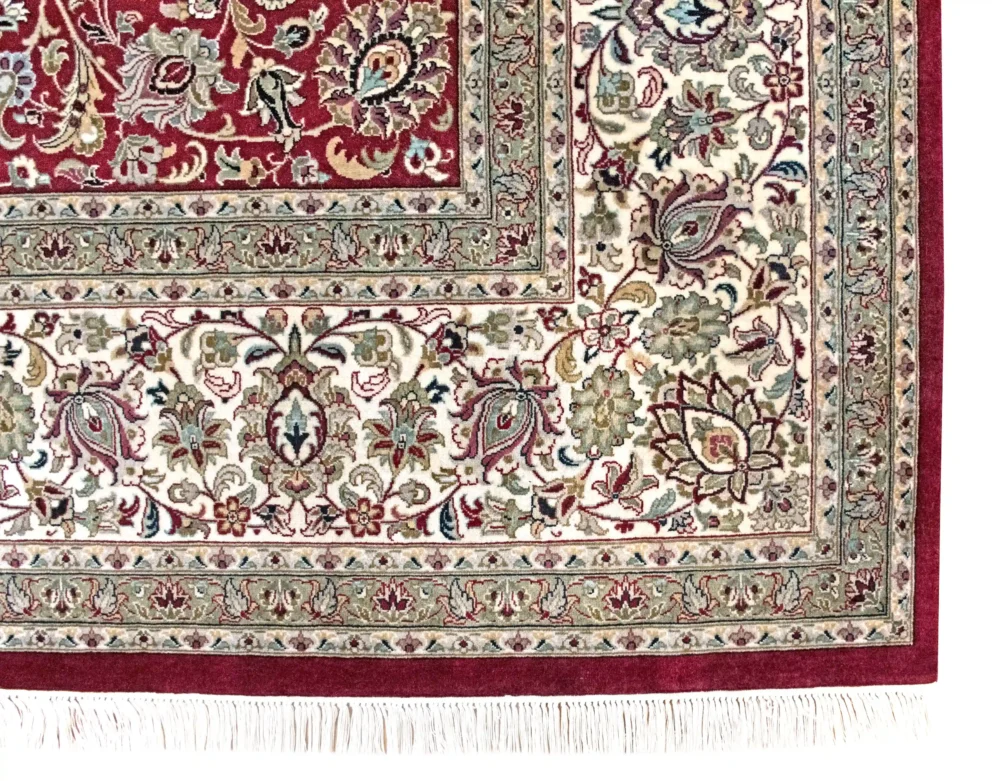 9 x 12 New Kashan India Wool Area Rug Border Details - pineville rug gallery - charlotte nc