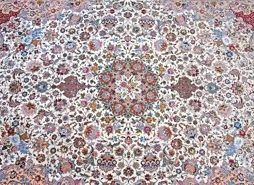 9 x 12 New Tabriz Iran Wool-Silk Area Rug Design Details - pineville rug gallery - charlotte nc