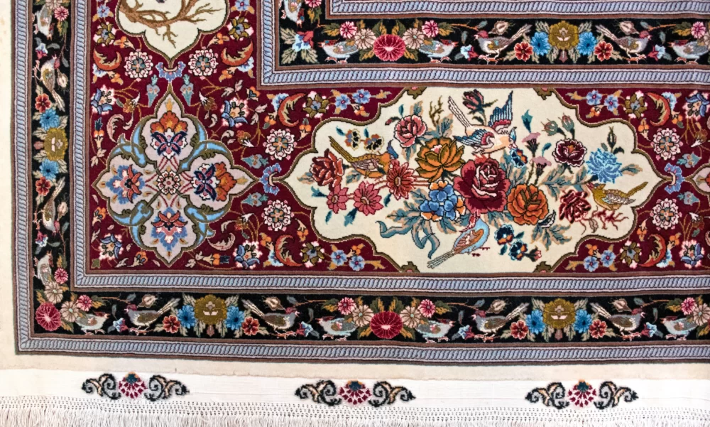 9 x 12 New Tabriz Iran Wool-Silk Area Rug Border Details - pineville rug gallery - charlotte nc