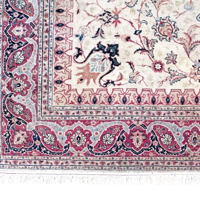 8 x 11 Old Tabriz Persian Wool Silk Area Rug Border Details- pineville rug gallery - charlotte nc