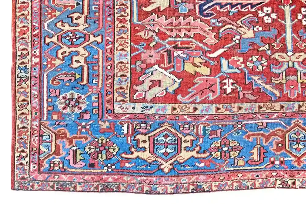 8 x 12 Antique Heriz Persian Wool Area Rug Border Details - pineville rug gallery - charlotte nc