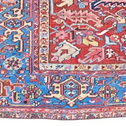 8 x 12 Antique Heriz Persian Wool Area Rug Border Details - pineville rug gallery - charlotte nc