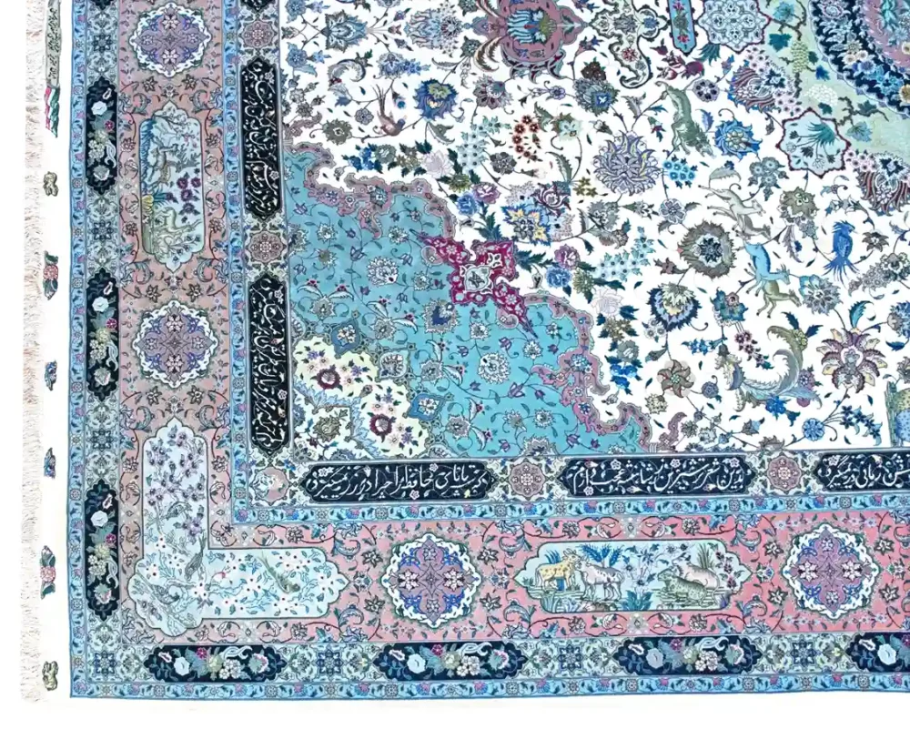 10 x 13 New Tabriz Wool-Silk Area Rug Border Details - pineville rug gallery - charlotte nc