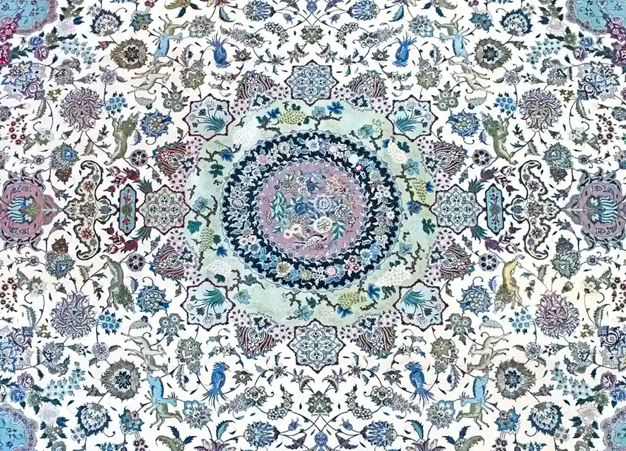 10 x 13 New Tabriz Wool-Silk Area Rug Center Design - pineville rug gallery - charlotte nc