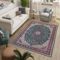 9 x 12 New Kashan Persian Wool Silk Rug in Living Room - pineville rug gallery - charlotte nc