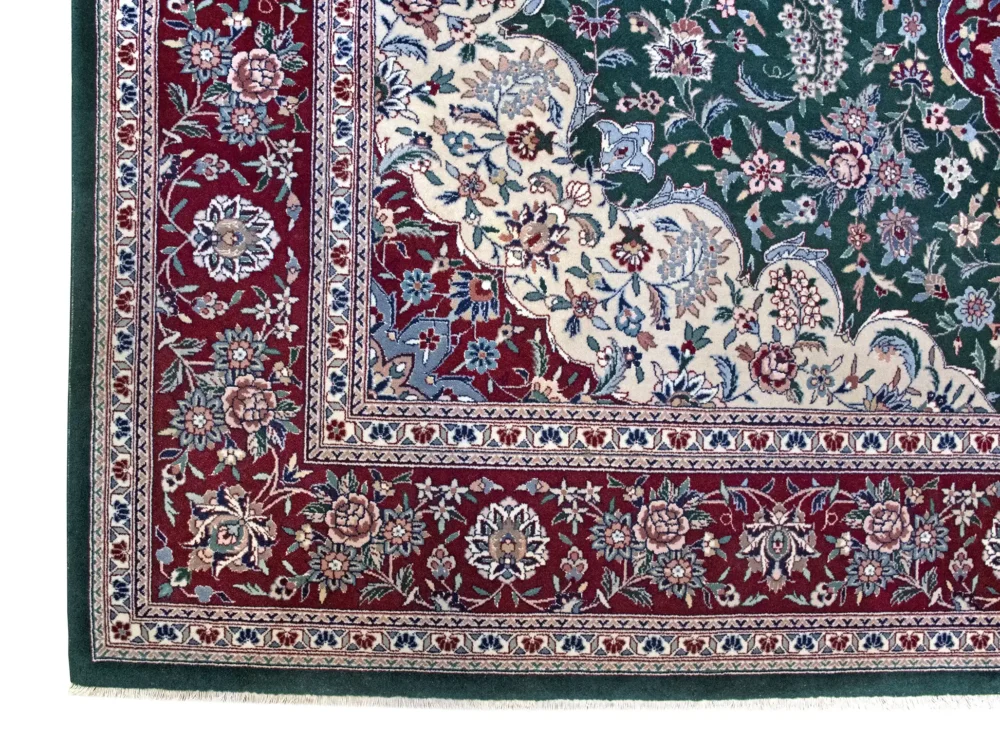 9 x 12 New Kashan Persian Wool Silk Rug Border Details - pineville rug gallery - charlotte nc