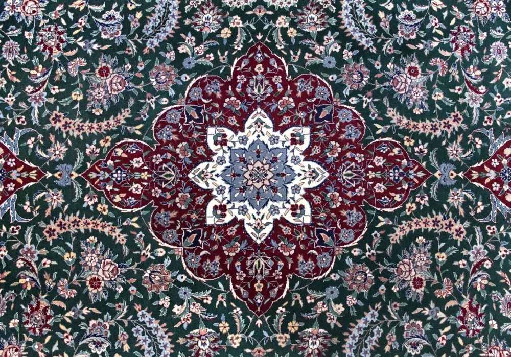 9 x 12 New Kashan Persian Wool Silk Rug Design Details - pineville rug gallery - charlotte nc